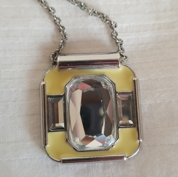 NWT Lia Sophia "Portal" yellow silver and cut crystal necklace - Picture 10 of 10